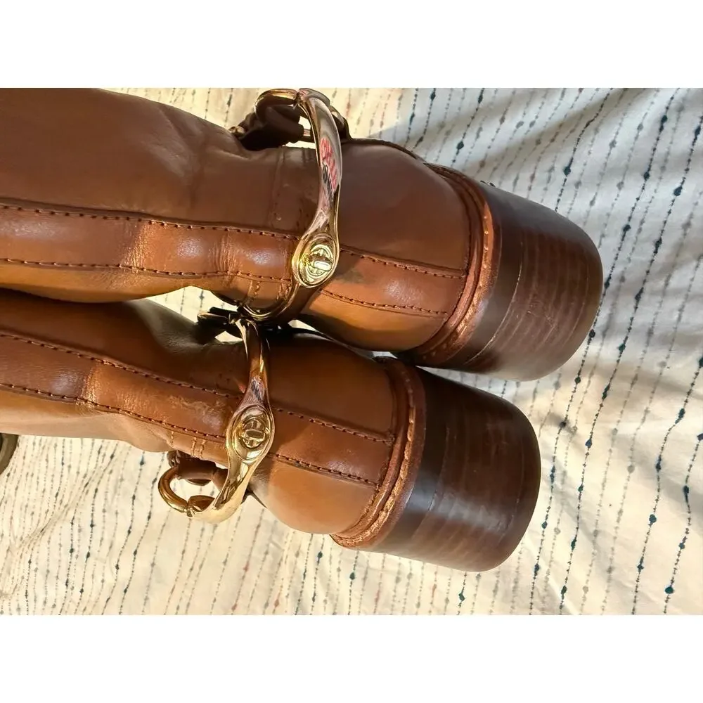COACH Gillian Moto Ankle Boot Brown Leather Gold Buckle Size 7.5 Women’s
